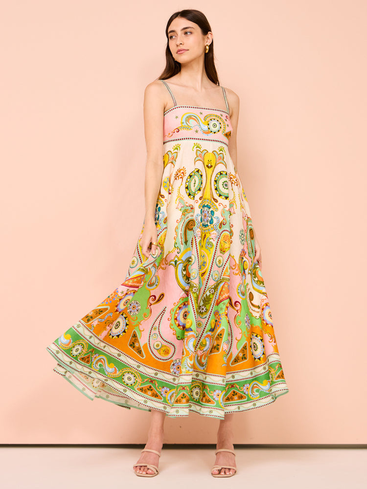 Women's Sling Temperament Printed High Waist Big Dresses