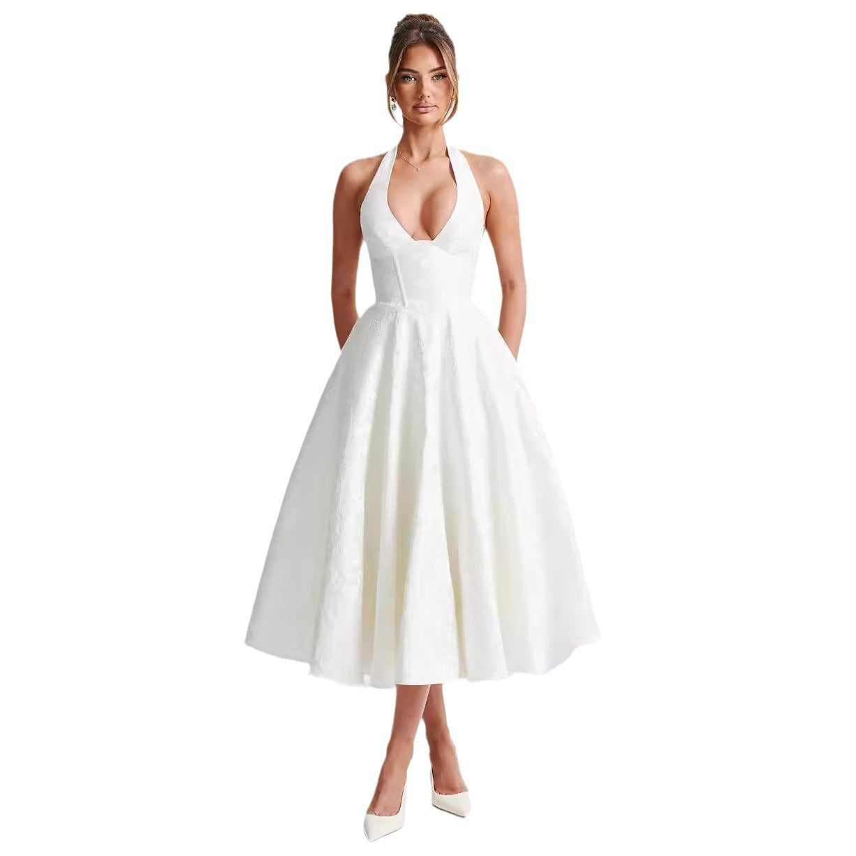 Jacquard Waist Vacation Style Long Senior Dresses