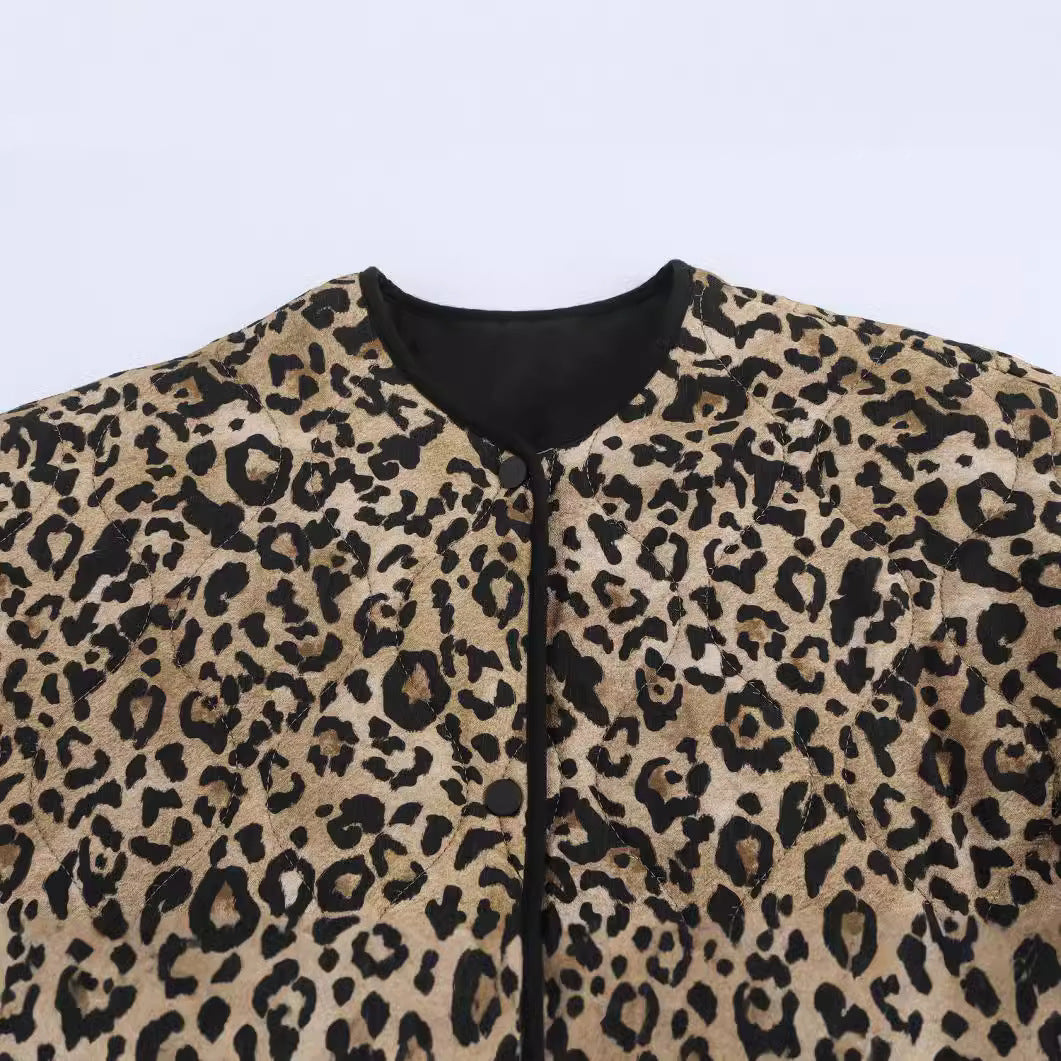 Women's Autumn Organza Leopard Print Round Neck Jackets