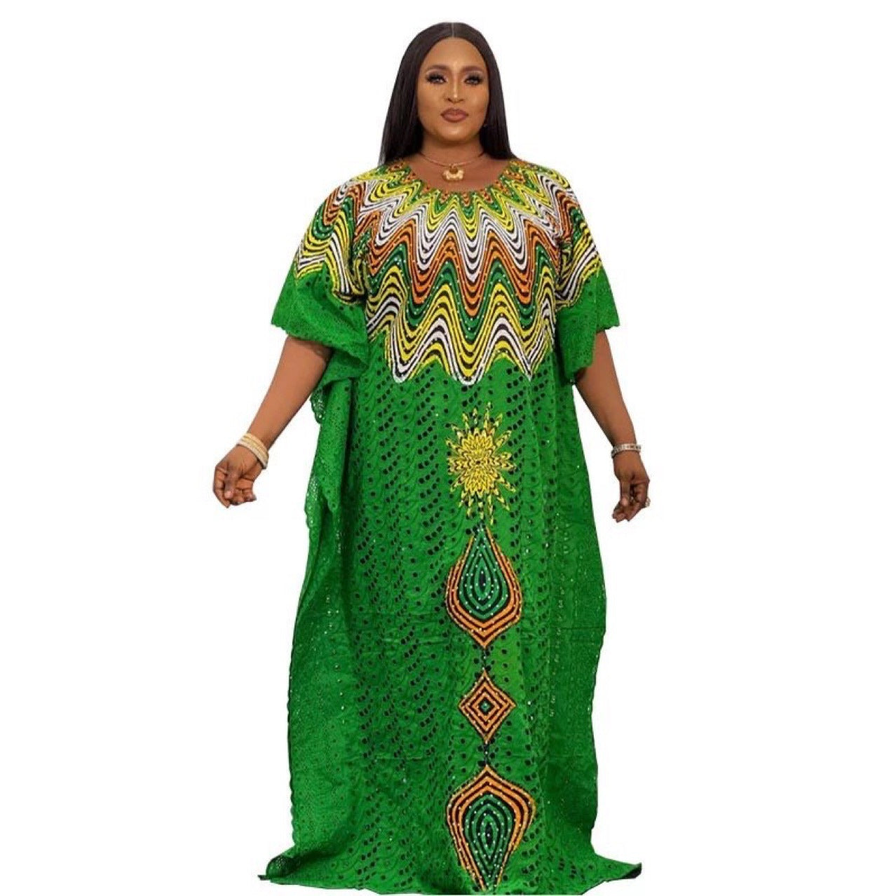 Women's African Cotton Hollow Embroidered Fashion Wear Dresses