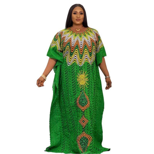 Women's African Cotton Hollow Embroidered Fashion Wear Dresses