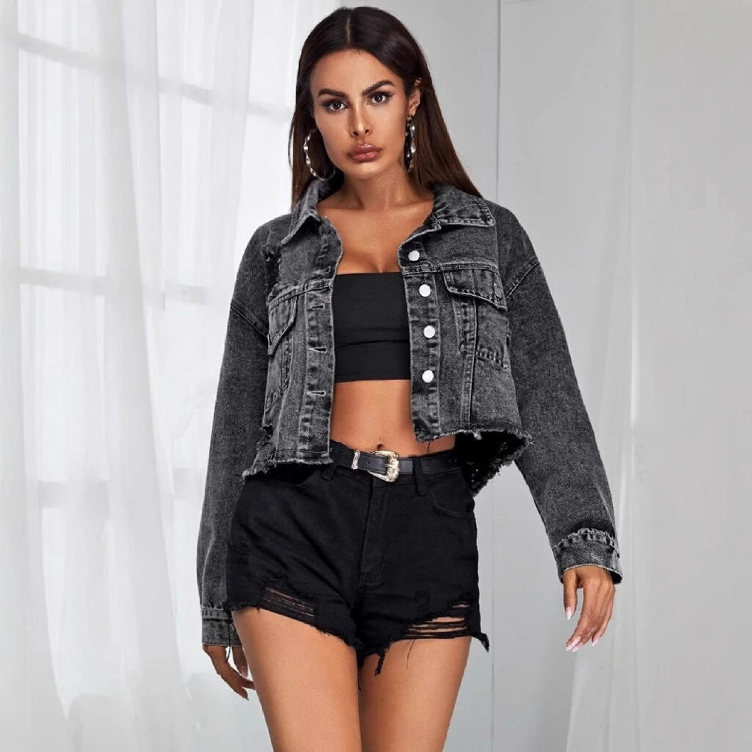 Women's Denim Fashionable Frayed Hem Ripped Jackets