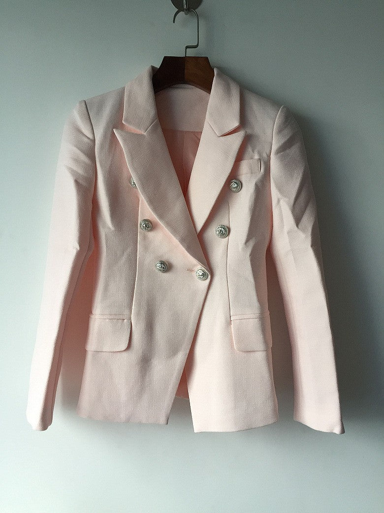 Fashion Female Metal Lion Buckle Double-breasted Blazers