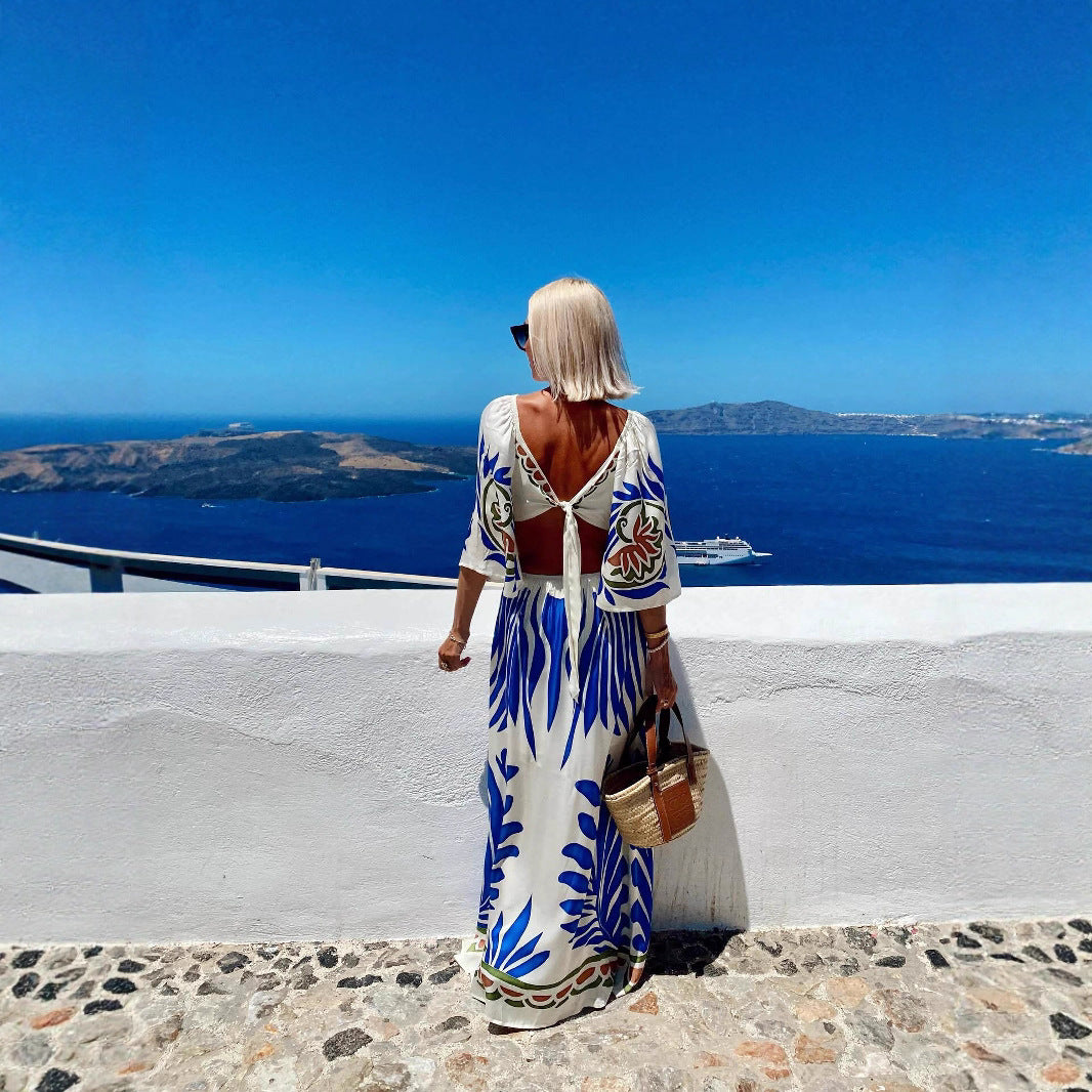 Women's Dress Positioning Printed Backless Vacation Style Dresses