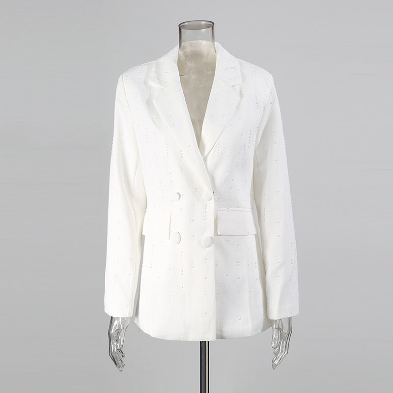 Women's Design Pearl Decorative Loose Casual Polo Blazers