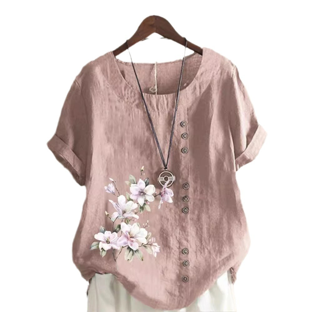 Women's Autumn Retro Cotton Linen Printed Loose Casual Shorts