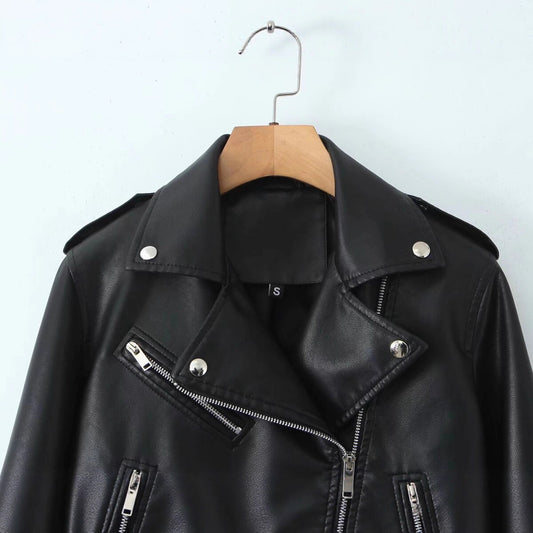 Women's Autumn Faux Leather Locomotive Style Decorative Jackets