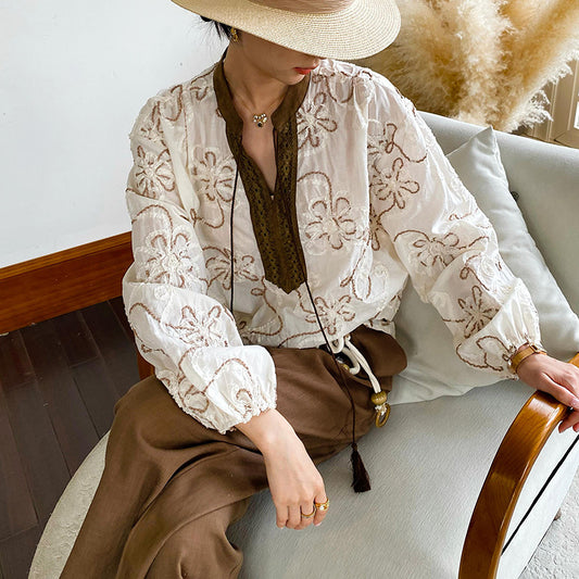 Women's Autumn Shirt Long Sleeve French Embroidery Blouses