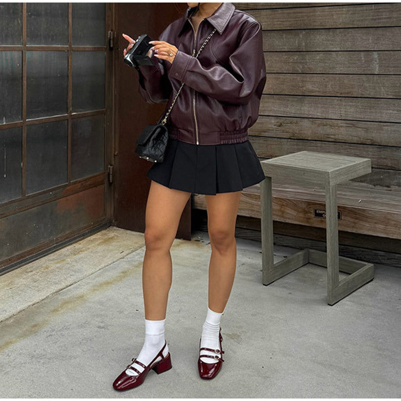 Women's Sleeve Zipper Leather Fashion Commuter Jackets