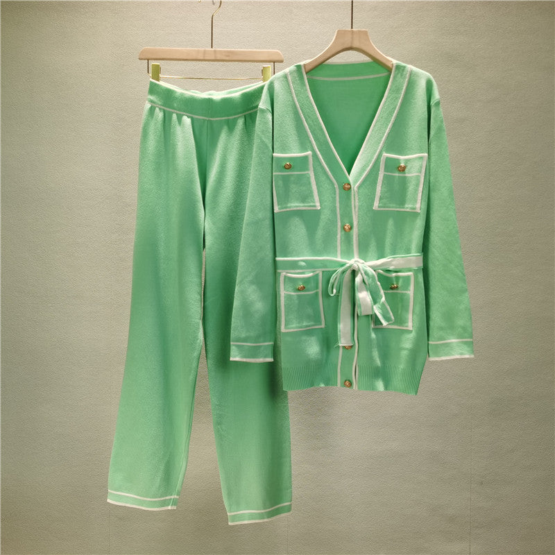 Women's Mid-length Knitted Temperament Leisure Two-piece Fashion Casual Suit
