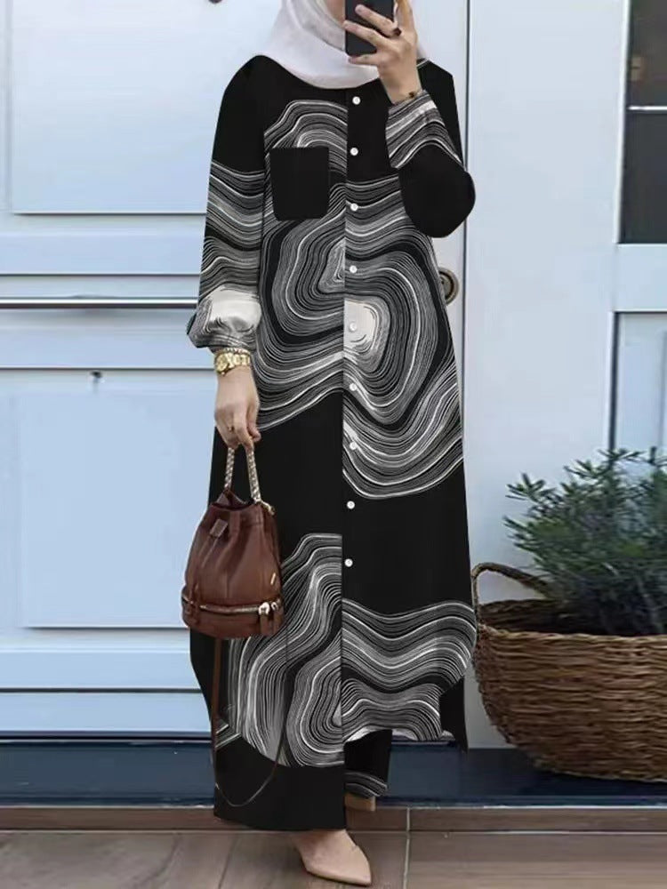 Women's Muslim Temperament Patchwork Long Sleeve Lapel Suits
