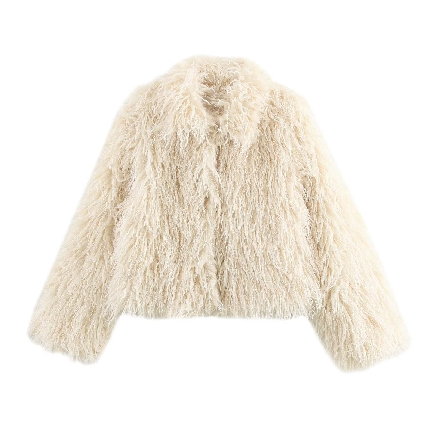 Women's White Long Fur Turn-down Collar Coats