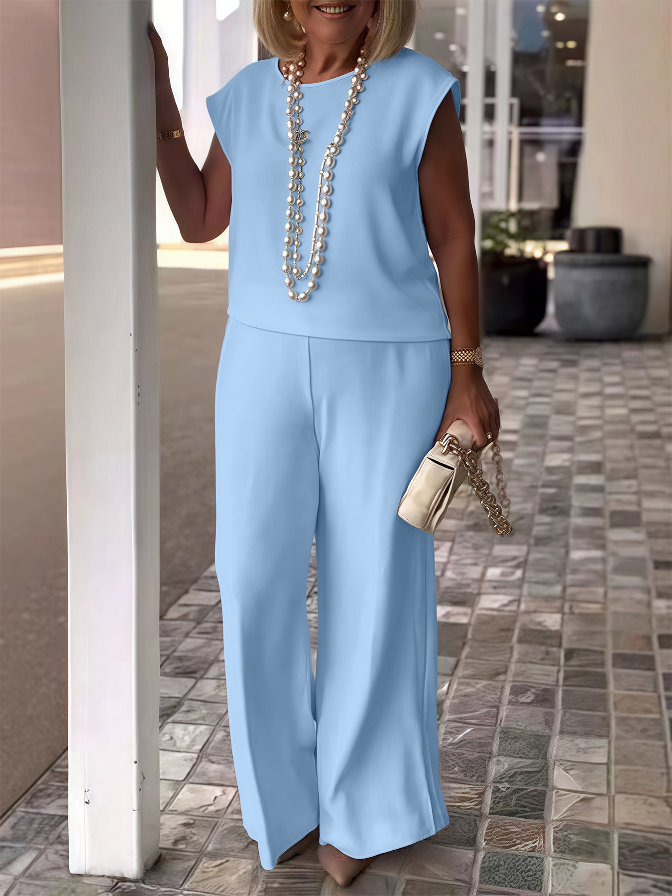 Women's Solid Color Sports Round Neck Sleeveless Fashion Casual Suit