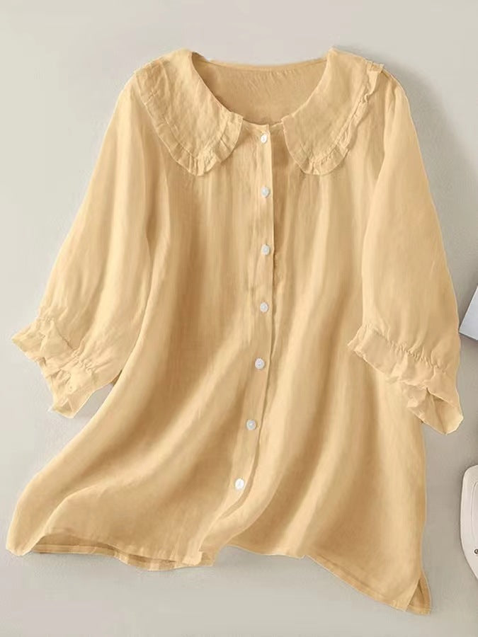 Women's Loose Half Sleeve Shirt Col Claudine Blouses