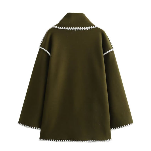 Women's French Fashion Single-breasted Tassel Scarf Stitching Coats