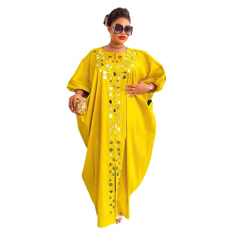 Women's Rhinestone Irregular Patch Dress Africa Loose Dresses
