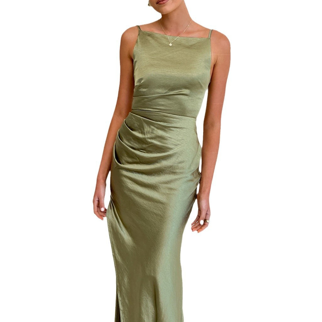 Women's Color Sexy Backless Slit Mid-length Dress Dresses