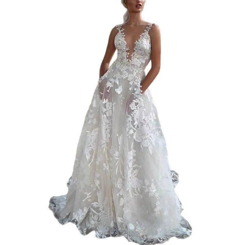 Women's Pettiskirt Lace Bridal Dress Sexy White Dresses