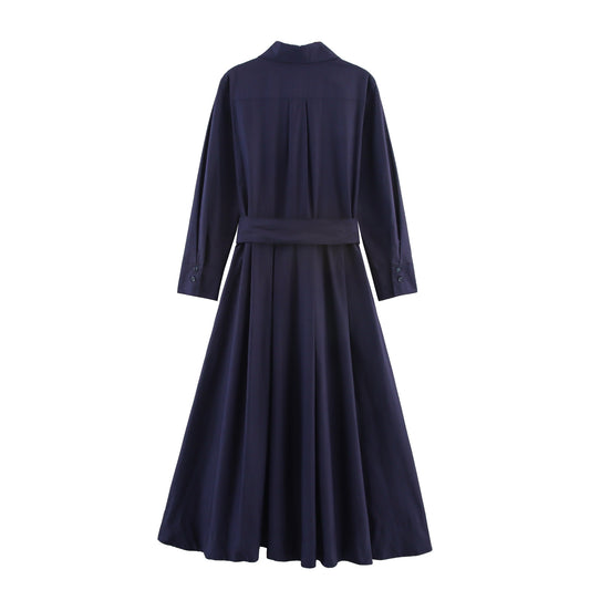 Women's Autumn Lapel Long Sleeve Pocket Shirt Dresses
