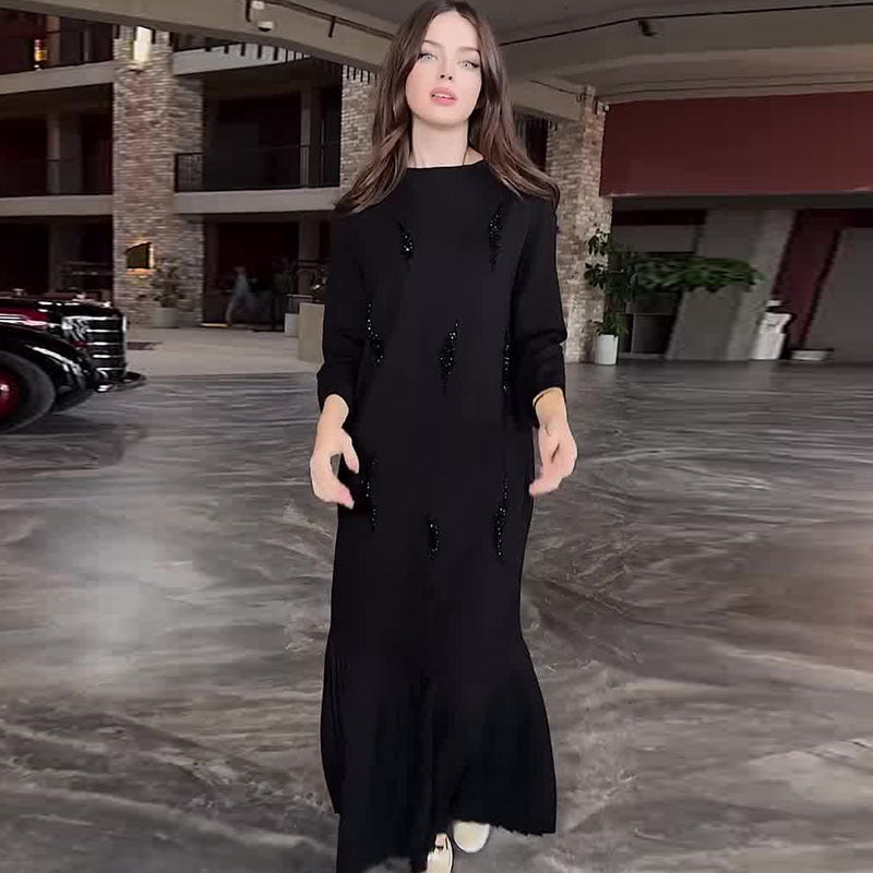 Round Neck Solid Color Long Sleeve Dresses