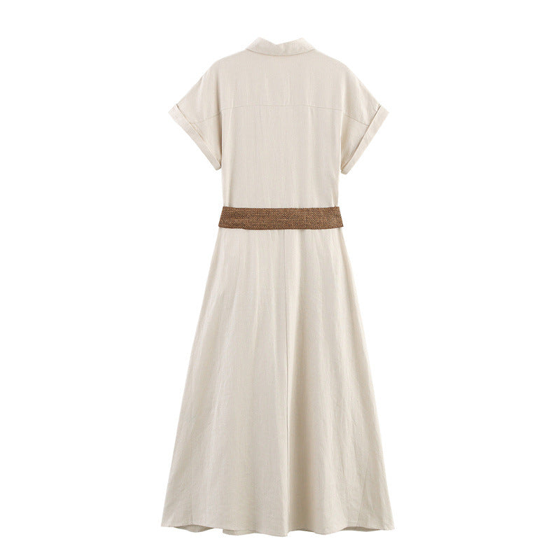 Women's Summer Fashion Casual With Belt Single-breasted Dresses