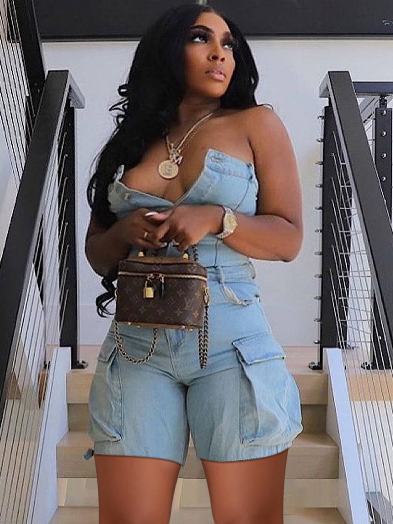 Women's Spring Tube Button Large Pocket Cowboy Shorts