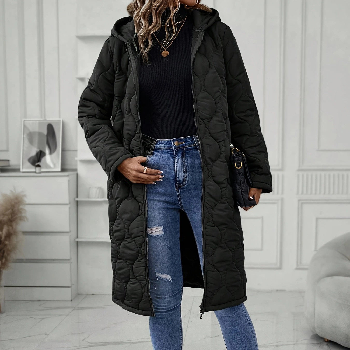 Women's Slouchy Long Hooded Casual Wadded Coats