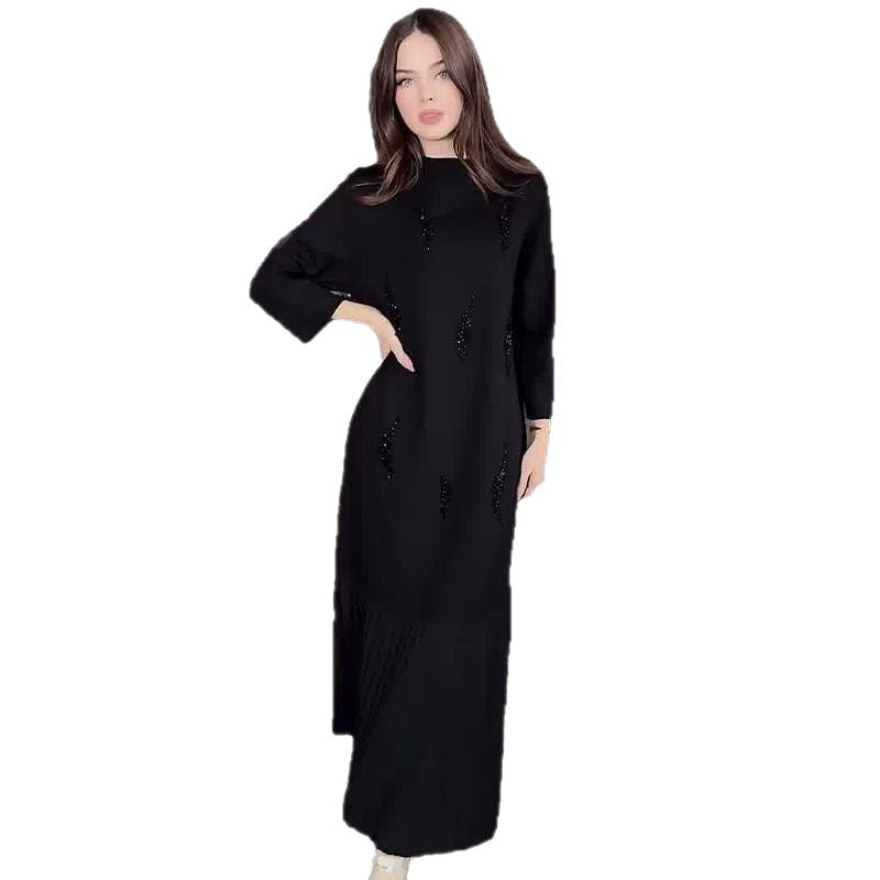 Round Neck Solid Color Long Sleeve Dresses