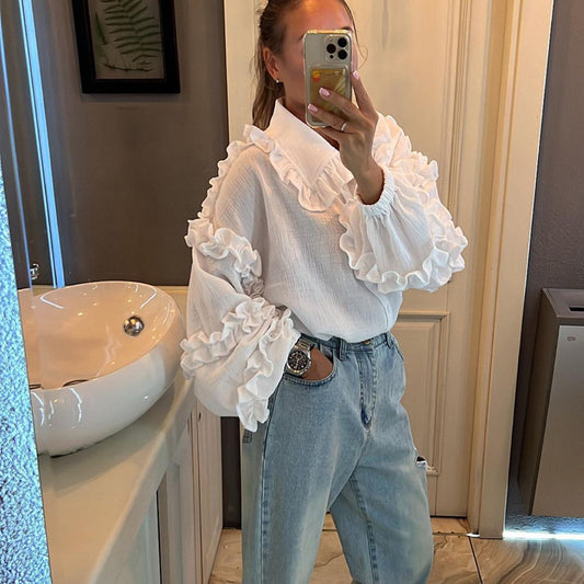Women's Court Lantern Sleeve Shirt Casual Doll Blouses