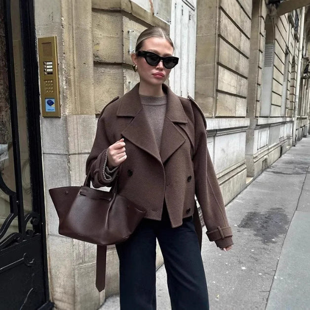 Women's Loose Double Buckle Lapel Long Overcoat Jackets