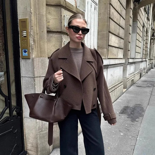 Women's Loose Double Buckle Lapel Long Overcoat Jackets