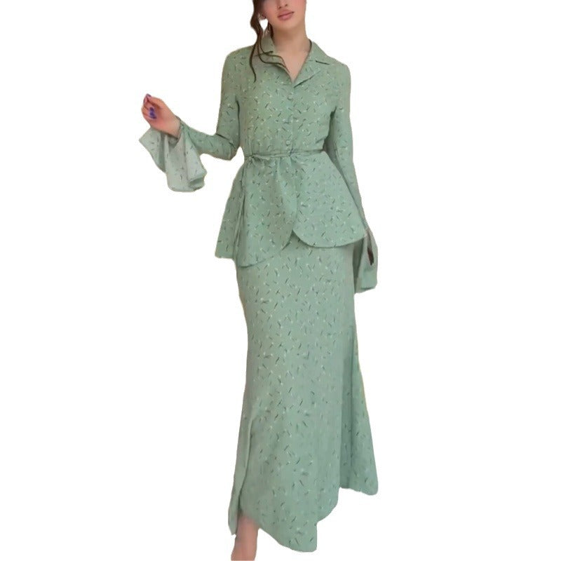 Women's Fashion Small Floral High Quality Waist Long Skirts