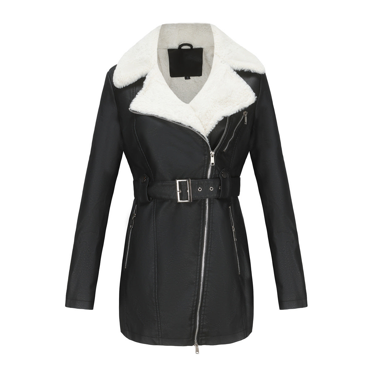 Women's Long Sleeve Fleece Leather Lapel Double-headed Jackets
