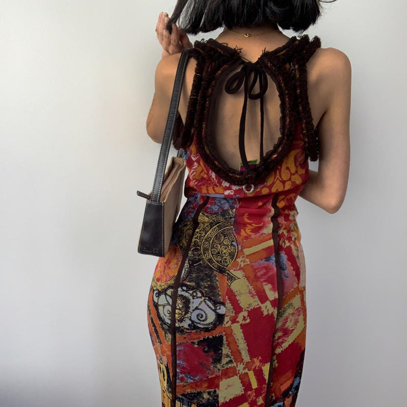 Women's Summer Fashion Vintage Printed Sexy Collar Dresses