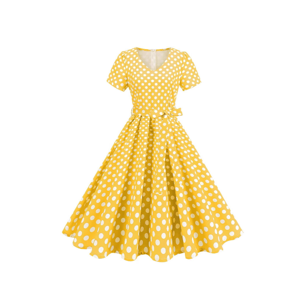 Long Dress Hepburn Style Swing Polka Dresses