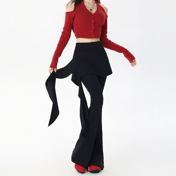 Women's Detachable Ruffled Irregular High Waist Slimming Pants