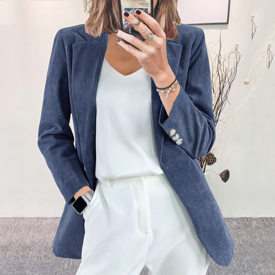 Corduroy Elegant Solid Color Leisure Professional Suits