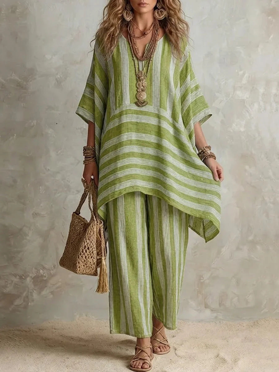 Women's Fashionable Stylish Loose Striped Two-piece Fashion Casual Suit