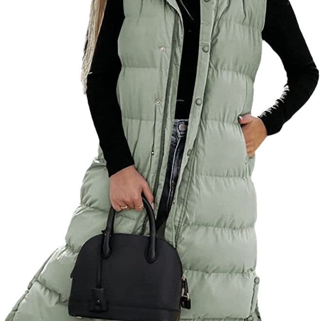 Women's Solid Color Extended Hooded Casual Fashion Vests