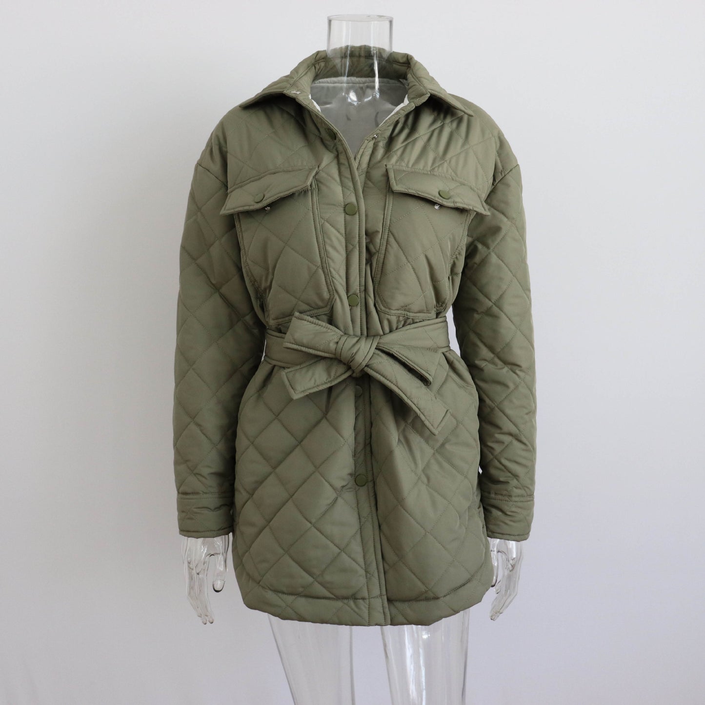 Women's Breasted Lapel Loose Warm Rhombus Thickened Coats