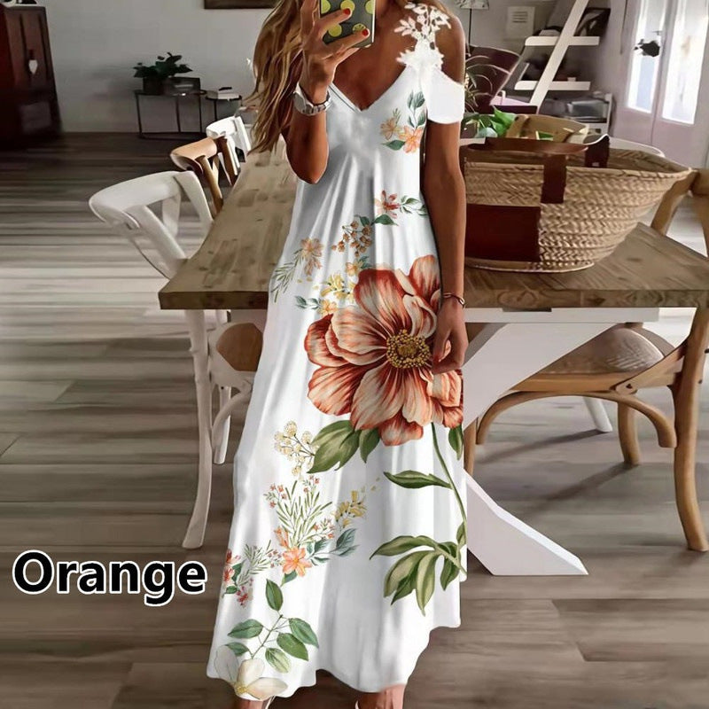 Women's Floral Edge Brace Fashion Printed Loose Dresses