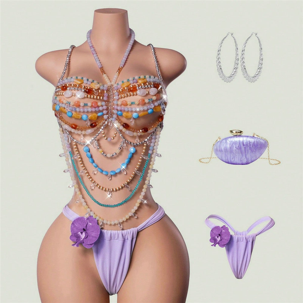 Backless Colored Gem Body Chains Halter Tops