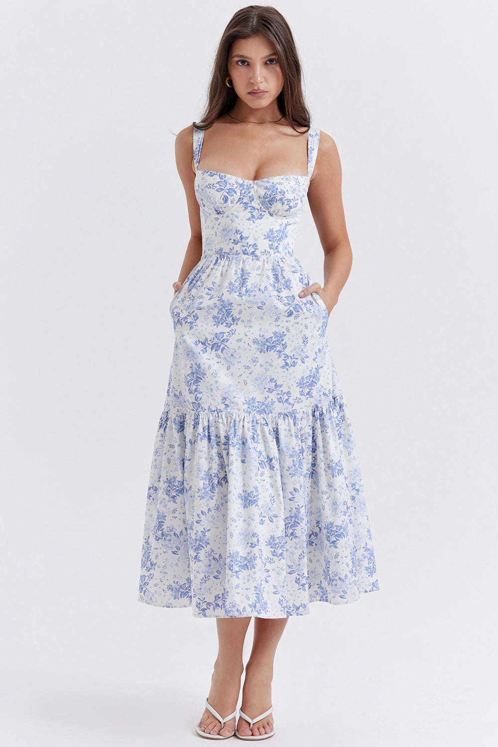 Women's Spicy Style Sling Solid Color Swing Floral Dresses
