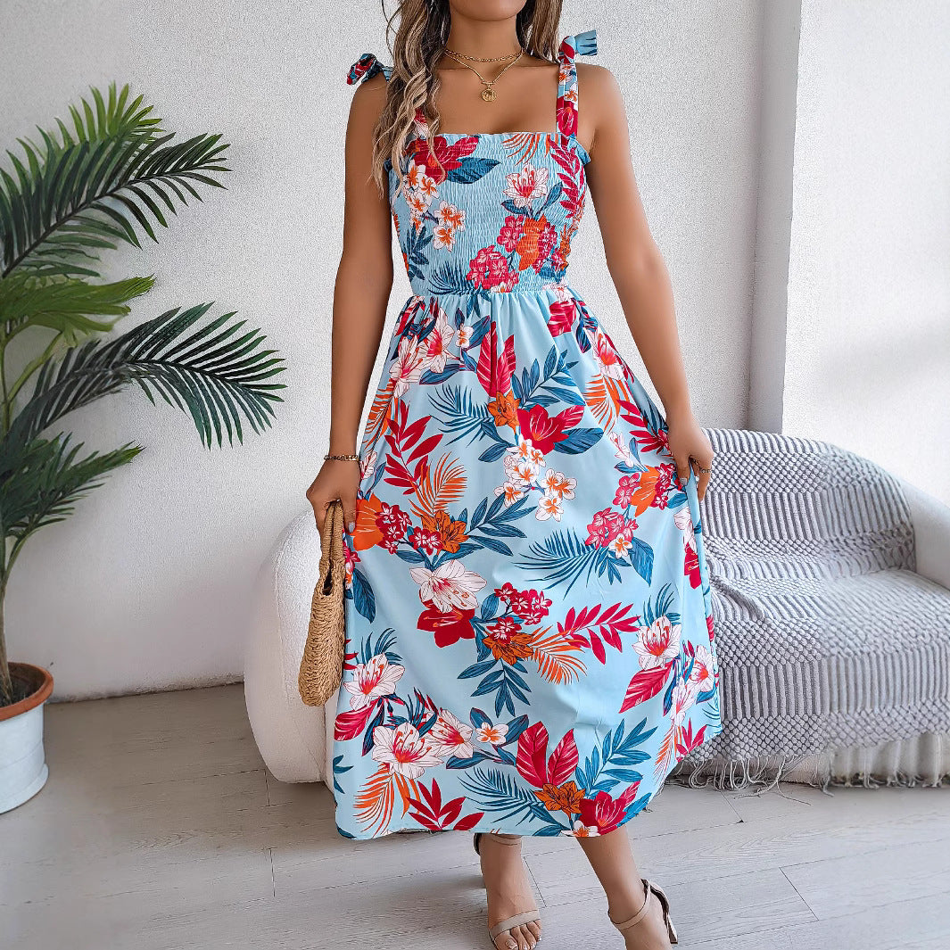 Women's Flower Waist Suspender Vacation Beach Dress Dresses