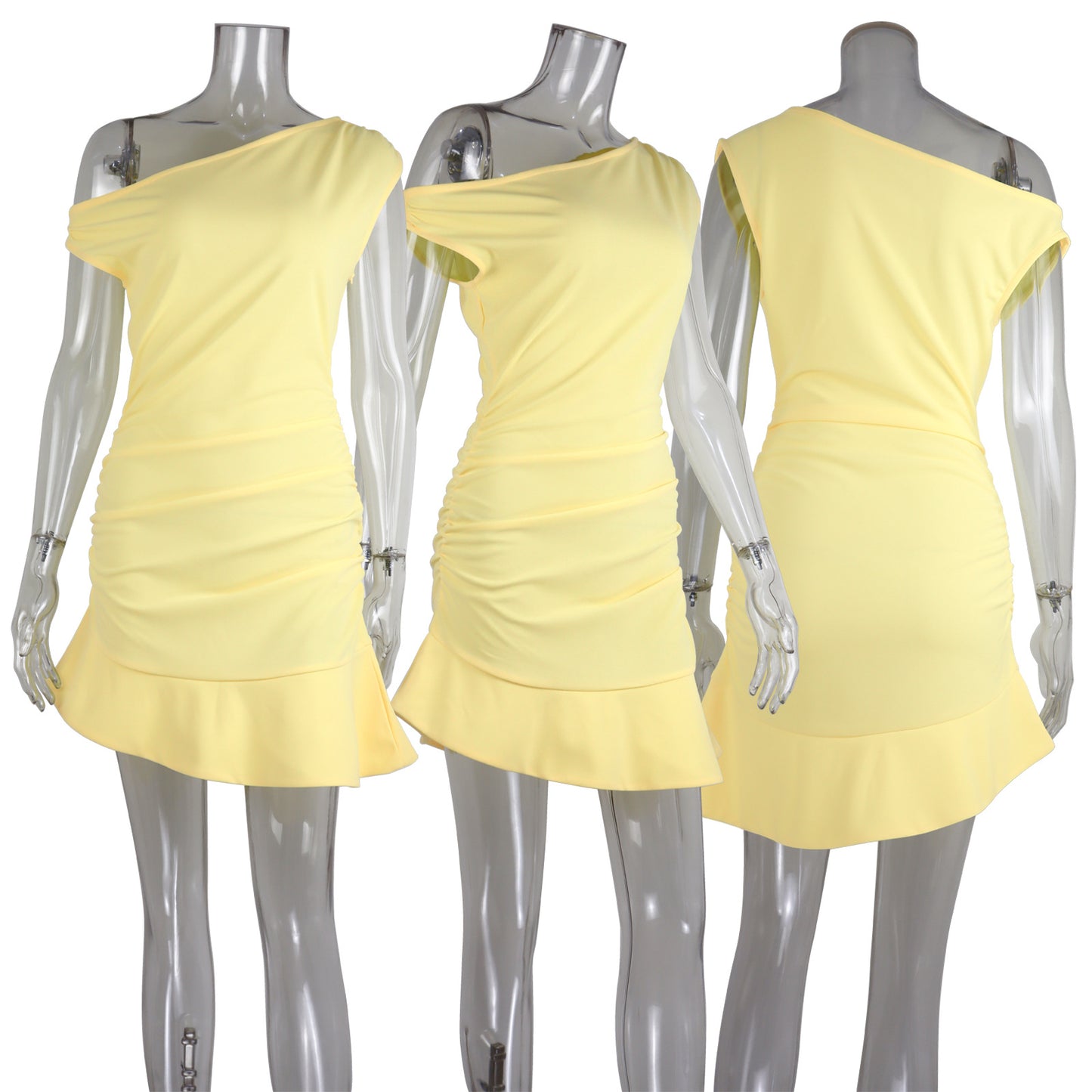Layered Pleated Waist Tight Irregular Ruffled Dress