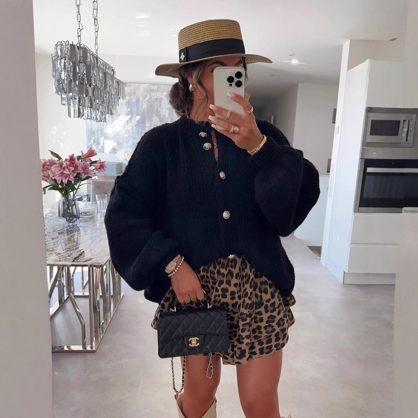 Women's Retro Gold Button Solid Color Knitted Sweaters