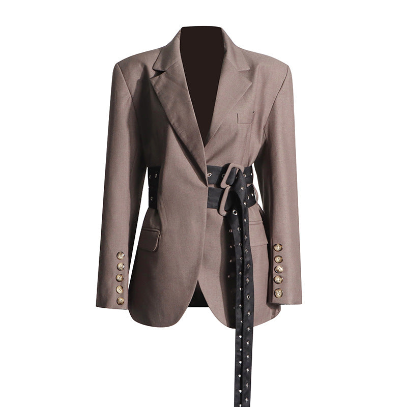 Women's Australian Show Unique Design Stitching Tied Waist Blazers