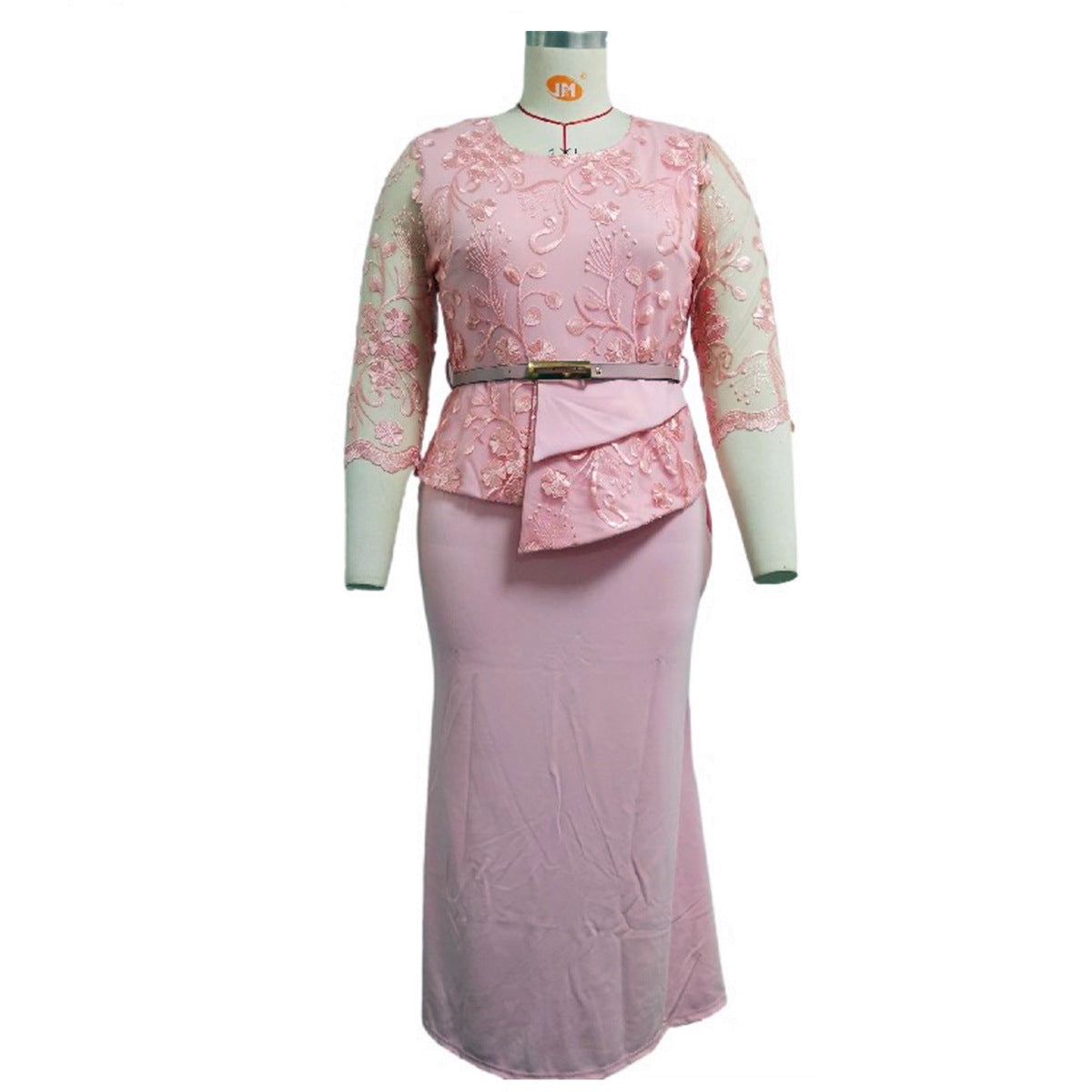 Women's African Autumn Lace Stitching Dress Long Plus Size