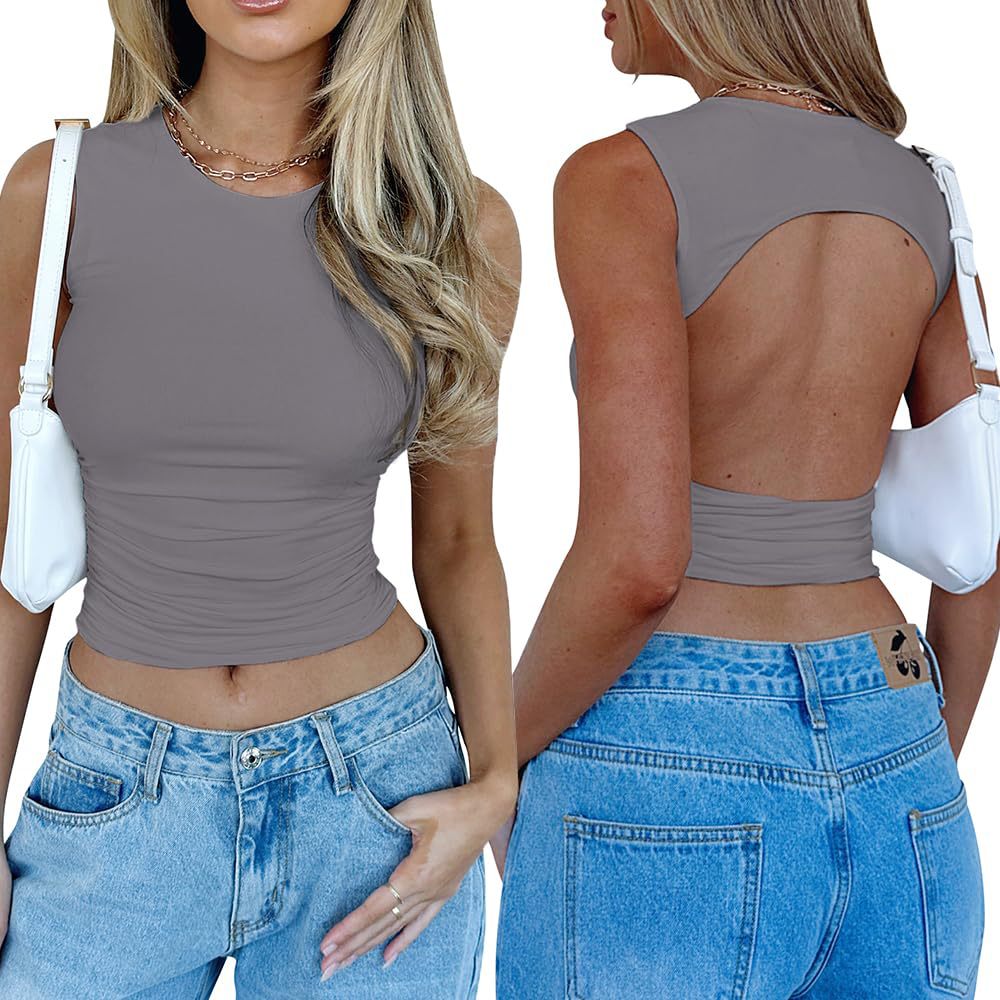 Sexy Backless Underwaist Pleated Summer Fashion Tops