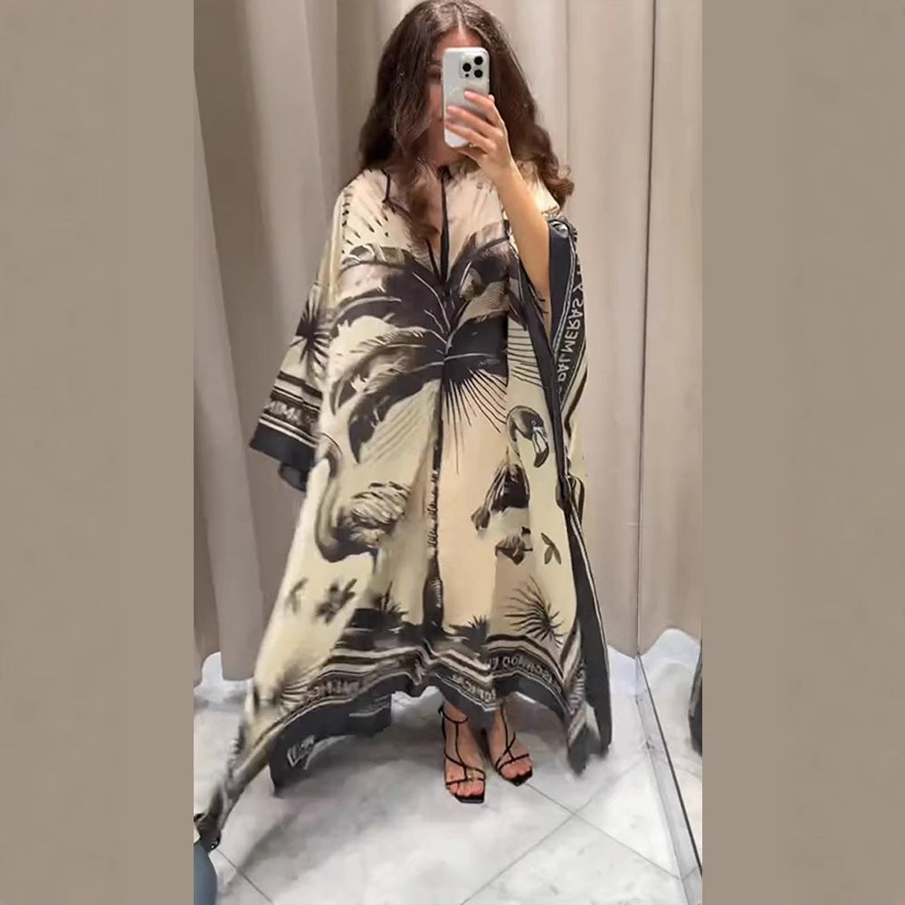 Women's Round Neck Bell Sleeve Printed Dress Dresses